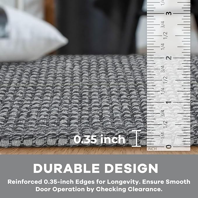 KOZYFLY Indoor Door Mat 2x3 ft Small Area Rugs Washable Front Door Mat Non Slip Rubber Backed Entryway Rug Cotton Entrance Doormat for Front Porch Bathroom Kitchen Bedroom, Grey/Dark Grey