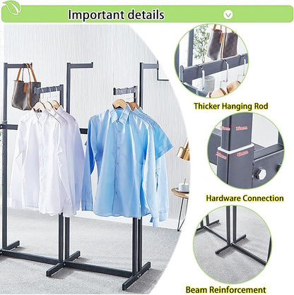 Floor Standing Metal Garment Rack - Heavy Retail Display Racks With Wheels, 6 Arms Clothing Rack, Square Tubing Portable Shirt Racks, Merchandise Display For Hanging Clothes (Silver)