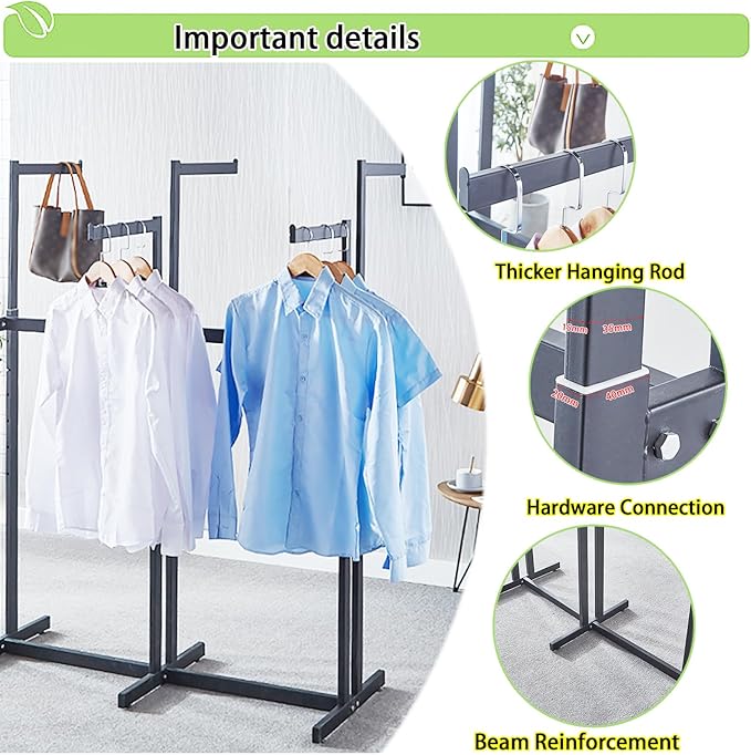 Floor Standing Metal Garment Rack - Heavy Retail Display Racks With Wheels, 6 Arms Clothing Rack, Square Tubing Portable Shirt Racks, Merchandise Display For Hanging Clothes (Black)