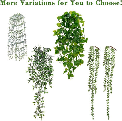 BLEUM CADE Fake Hanging Plants, 2pcs Artificial Hanging Potted Plant, Faux Mandala Vines Hanging Plant Greenery for Wall Shelf Home Living Room Indoor Outdoor Decor