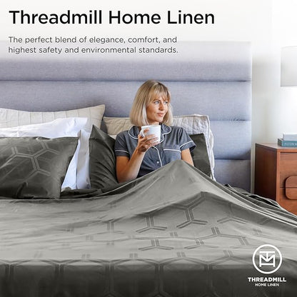 Threadmill 100% Cotton Sheets for Full Size Bed - 600 Thread Count Full Bed Sheets Set with 16” Deep Pocket - Jacquard Sateen Weave 4-Piece Bedding Set with Cooling Effect, Dark Grey