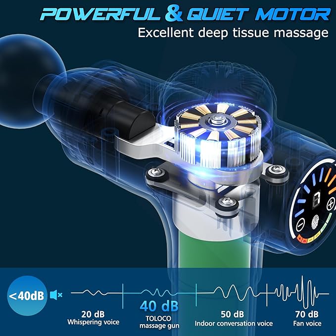 TOLOCO Massage Gun, Upgrade Deep Tissue Back Massager with 10 Replacement Heads, Percussion Massage Guns for Athletes for Pain Relief, Super Quiet Electric Massager for Christmas Gift, Carbon