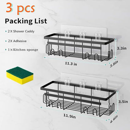 Self Adhesive Shower Caddy, 2-Pack No Drilling Rustproof Bathroom Organizers and Storage with Save Space Hooks, Apartment Essentials for Bathroom, Kitchen & Living Room