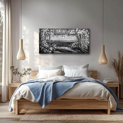 GAIDUOMAI Canvas Art Wall Decor Grey and White Wall Art Natural Scenery Print Photos White Flowers Artwork for Dining Room Bedroom Kitchen 24"x48"