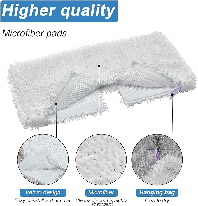 3 Pack Steam Pocket Mop Replacement Pads for Shark S3501 S3601 S3550 S3901 S3801 S2901 S2902 S3501S S3601C SE450 S3901D S3455K,Microfiber Steam Mop Pad Replacement,Reusable Mop Pads for Floor Cleaning
