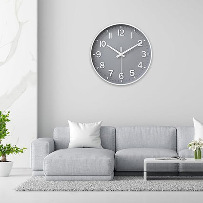 HZDHCLH Wall Clocks Battery Operated,Wall Clock Gray,12 inch Wall Clock Silent Non Ticking Modern 3D Numbers for Kitchen Bedroom Living Room Office Classroom Decor