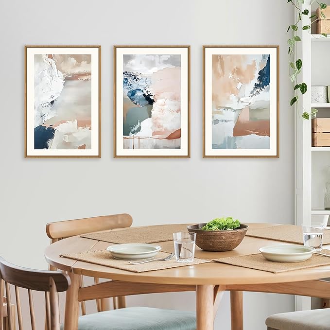 Large Abstract Brush Strokes Framed Canvas Wall Art,Neutral Navy Blue Wall Decor,Modern Pastel Wall Painting,Grey White Toned Artwork for Living Room,Bedroom,Dining Room,Office -24"x36"x3