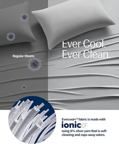 REST® Evercool®+ Starter Sheet Set, Full, Light Gray, Breathable Bed Sheet for Hot Sleeper and Night Sweats, with Pillowcases, Ionic+ Self-Cleaning Silver Yarn for Sensitive Skin, 3PCS No Flat Sheet