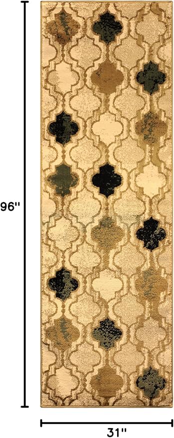 Superior Indoor Area Runner, Jute Backed, Perfect for Hallway, Living/ Dining Room, Bedroom, Office, Kitchen, Entryway, Modern Geometric Trellis Floor Decor, Viking Collection, 2' 7" x 8', Cream