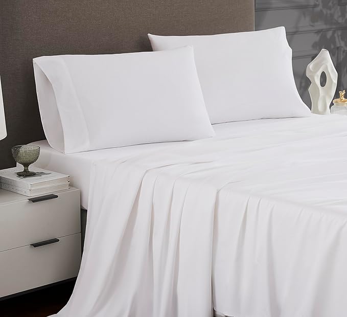Linen Closet Luxury Cotton 1200 Thread Count Hotel Luxury 4-Piece Sheet Set, King, White
