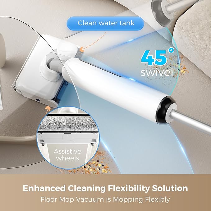 Smart Wet Dry Vacuum Cleaner,Cordless Vacuum Mop Combo with Edge Cleaning,All-in-One Floor Cleaner for Hard Floors,Self-Cleaning,35mins Runtime,LED Display,Voice Prompts