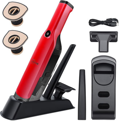 Handheld Vacuum Cordless,15KPA High Power Suction,USB Quick Charge,Car Vacuum Cleaner with Storage Dock,Lightweight Rechargeable Dust Buster with Crevice Tool Pet Brush Hand Vac for Home,Red