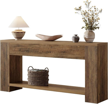Tribesigns 70.9-Inch Console Tables for Entryway, Narrow Wooden Long Sofa Table Behind The Couch, Farmhouse Fluted Hallway Accent Table for for Living Room, Entrance, Foyer, Rustic Brown