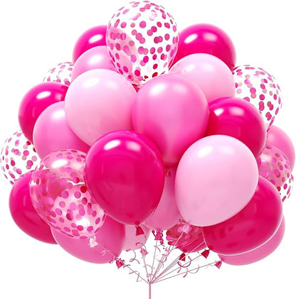 Hot Pink and Baby Pink Balloons, 60 Packs 12 Inch Premium Pink Latex Balloon with Confetti Balloon for Valentine's Day, Birthday, Baby Shower, Wedding, Princess Theme Party Decoration