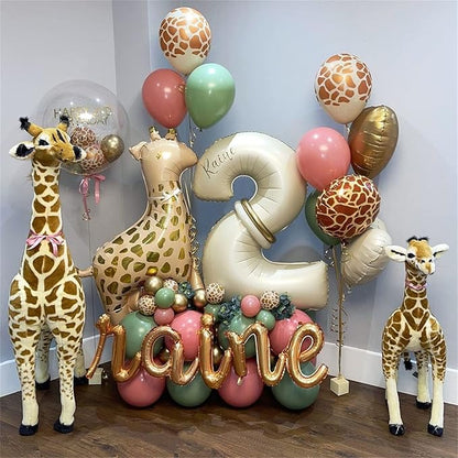 Cream 4 Balloons, 40 Inch Large Beige Foil Number Balloons Set 0-9, Self Inflating White Sand Digital 4 Helium Balloon for Boys Girls Women Birthday Anniversary Party Decorations Photo Shoot Supplies