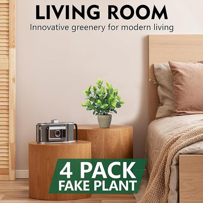 4 Pack Fake Plants Ceramic Mini Artificial Greenery Potted Plants for Home Decor Office Decor Room Decor Farmhouse Decor Indoor Table Bathroom Decor