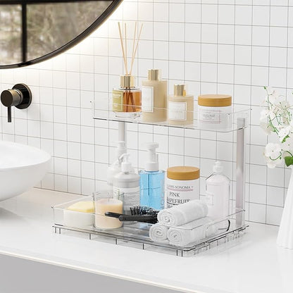 Yieach 2-Tier Under Sink Organizers and Storage,2 Pack Bathroom Cabinet Organization,Pull Out Shelves Drawers for Undersink Cleaning Supplies Organizer,Inder Sink Cabinet Storage for Kitchen,Clear