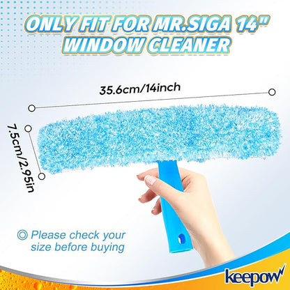 KEEPOW 14" Microfiber Window Scrubber Refill Replacement Compatible with MR.SIGA, Compatible with Ettore Professional Window Cleaning, Reusable & Washable Window Squeegee for Home (3 Pack)