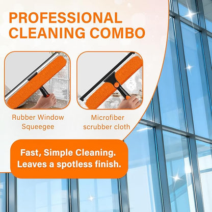 26FT Telescoping Window Cleaning Kit with 14" Squeegee - 2-in-1 Professional Window Scrubber & Extension Pole - Extra Long High-Reach Glass Cleaner Tool for Indoor & Outdoor High Windows, RV