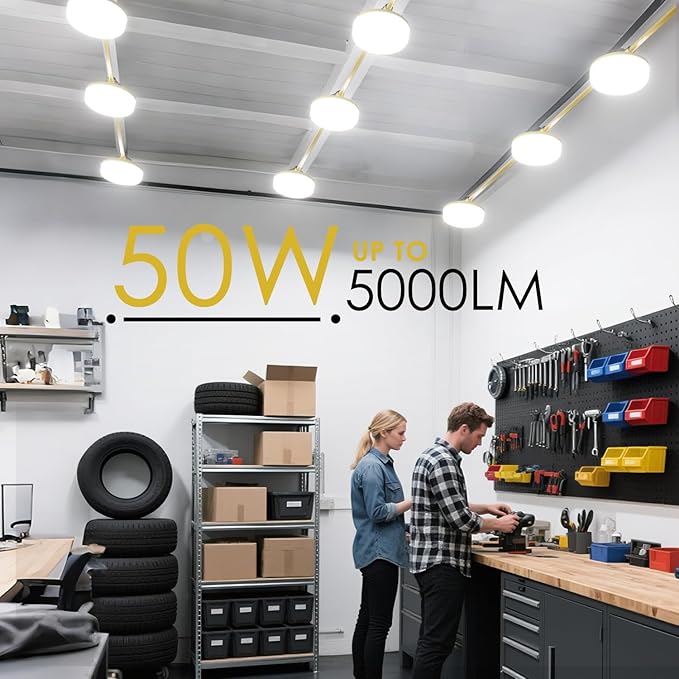 LED Construction String Lights 50FT, 5000 LM, 5000K Daylight LED String Work Lights, 50W Temporary Lighting for Job Site Outdoor Indoor, IP65 Waterproof Temporary Construction Lights, ETL Listed