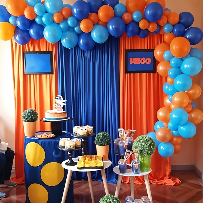 Blue and Orange Balloons, 12 Inches 50 Pcs Blue Metallic Gold Orange Latex Balloon, Cartoon Party Balloon for Kids Video Game Birthday Baby Shower Party Decor