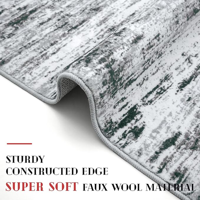 Modern Abstract Runner Rug 2.6x8, Black Grey White Washable Kitchen Runner Non-Slip Soft Hallway Rug Runner Thin Print Faux Wool Carpet for Entryway Bedroom Laundry Room Indoor Home Decor