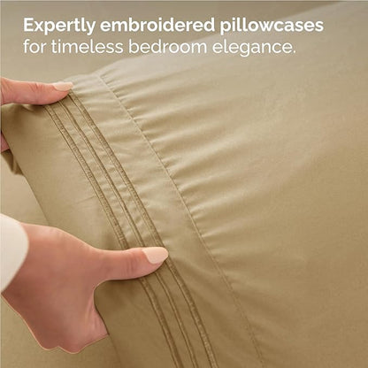 Full Size 4 Piece Sheet Set - Comfy Breathable & Cooling Bed Sheets Set - Hotel Luxury Bedding for Women, Men, Kids, Teens, Boys & Girls - Deep Pockets, Ultra-Soft and Wrinkle Free - Oeko-Tex - Beige