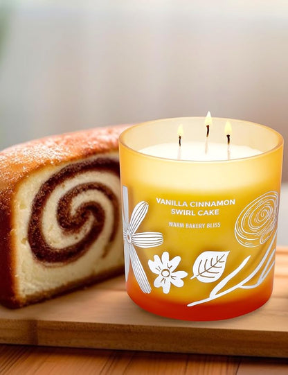 Vanilla Cinnamon Swirl Cake 3-Wick Soy Scented Candle for Home, 14.5 oz Large | Bakery Scented Candle | Long Lasting Aromatherapy Candles | Gift for Women & Men Housewarming