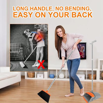 Broom and Dustpan Set for Home, Broom with Dustpan Combo Set, 51" Long Handle Dust Pan Set for Household