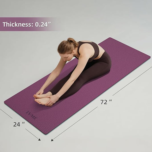Yoga Mat Non Slip, Anti-Tear 1/4 Thick TPE Yoga Mats for Women and Men, a stylish and practical dual-tone yoga mat.72"x24" Exercise & Fitness Mat with Carrying Strap, Workout Mats for Yoga, Pilates and Floor Exercise