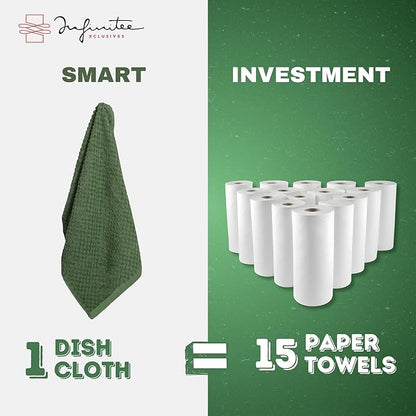 Infinitee Xclusives Premium Dish Cloth 100% Cotton 12 x 12 Inches |Pack of 4|-Ultra Soft Tea Towels-Highly Absorbent Kitchen Rags-Terry Dishcloth for Kitchen and Household Cleaning |Sturdy Green|