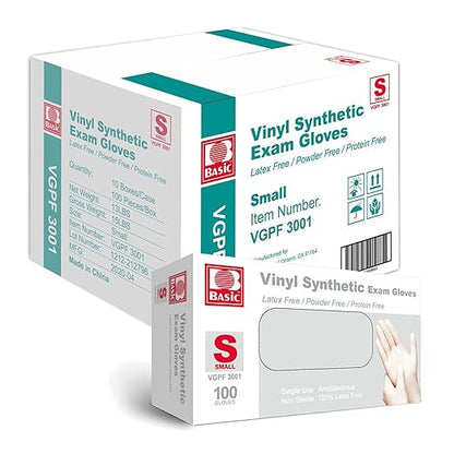 Jointown Medical Clear Vinyl Exam Gloves - Latex-Free & Powder-Free - VGPF3001 (Case of 1000,Clear), Small