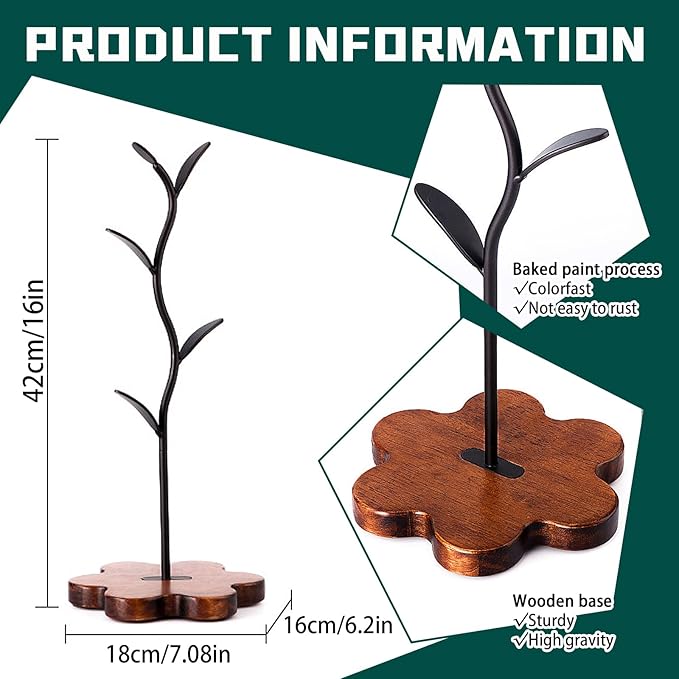 Wooden Base Coffee Mug Holder Tree - Leaf Shaped Countertop Mug Rack with 4 Hooks,Tea Cup Storage Rack, Breakroom Decor, Kitchen & Coffee Bar Accessory Organizer