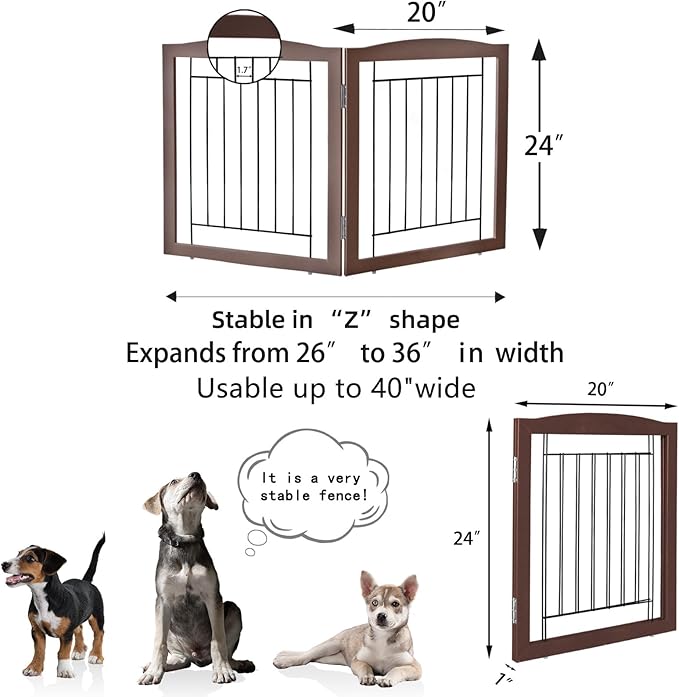 ZJSF Freestanding Foldable Dog Gate for House Extra Wide Wooden Indoor Puppy Gate Stairs Doorways Pet Gate Tall Dog Fence 2 Panels Fence Brown