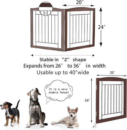 ZJSF Freestanding Foldable Dog Gate for House Extra Wide Wooden Indoor Puppy Gate Stairs Doorways Pet Gate Tall Dog Fence 2 Panels Fence Brown
