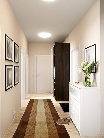 Custom Size Hall Runner Rug, Slip Resistant, 31 Inch Wide X Your Choice of Length, Lines Brown, 31 Inch X 17 feet
