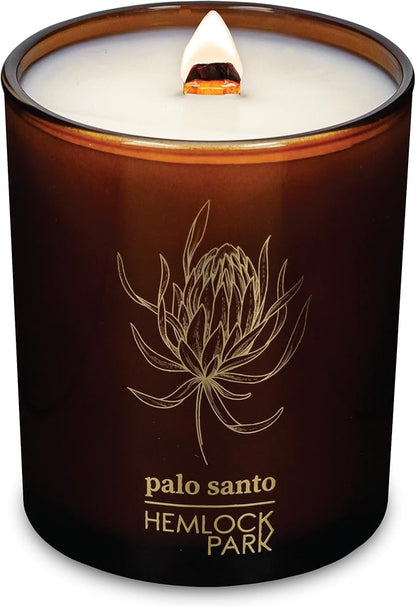 Hemlock Park Amber & Gold Wood Wick Candle Handcrafted with Natural Coconut Wax (Standard 7.2 oz, Palo Santo)