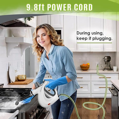 Pressurized Handheld Multi-Surface Natural Steam Cleaner with 12 pcs Accessories, Multi-Purpose Steamer for Home Use, Steamer for Cleaning Floor, Upholstery, Grout and Car (Grey)