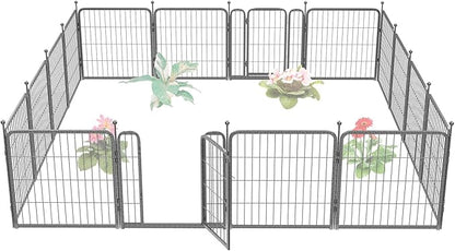 FXW Garden Fence Outdoor for The Yard – 24in(H) x 30.4ft(L) Heavy Duty Metal Animal Barrier for Dog and Rabbit, Decorative Dog Fence, 16 Panels, Silver