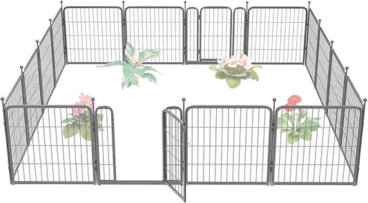 FXW Garden Fence Outdoor for The Yard – 24in(H) x 30.4ft(L) Heavy Duty Metal Animal Barrier for Dog and Rabbit, Decorative Dog Fence, 16 Panels, Silver