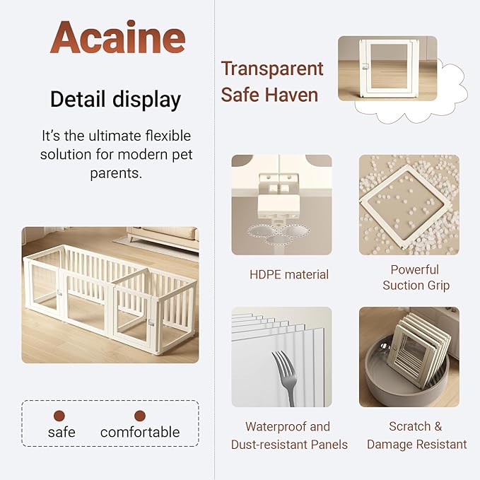 Transparent 12-Panel Dog Playpen, Acrylic Indoor/Outdoor Puppy Pen for Small & Medium Dogs, 24 Inch with Door, White(Ventilated Design 74 * 26 Two Rooms,24 inch)