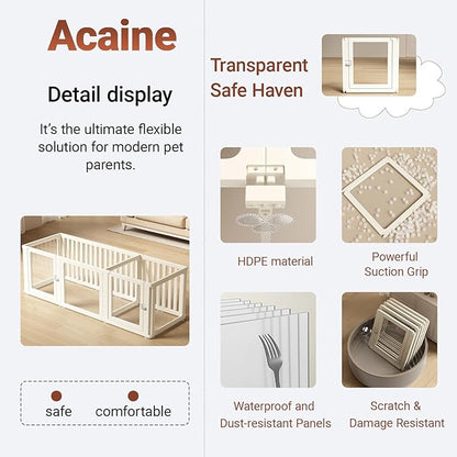 Transparent 12-Panel Dog Playpen, Acrylic Indoor/Outdoor Puppy Pen for Small & Medium Dogs, 24 Inch with Door, White(Ventilated Design 74 * 26 Two Rooms,24 inch)