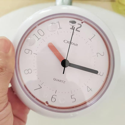 OSTAR Waterproof Bathroom Shower Clock, Analog Quartz Clock Hanging Stand Dual Purpose, One AA Battery Operated 4.72 inch Round Size