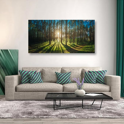 Sunrise Forest Pictures Canvas Wall Art for Living room Office Bedroom Wall Decor,Forest Wall Art Print Paintings Modern Green Nature Landscape Artwork Waterproof Ready to Hang-20x40inch