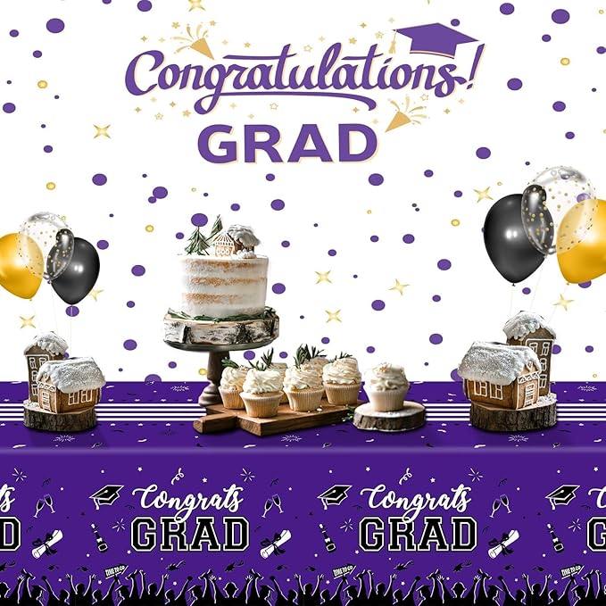 chiazllta Graduation Party Decorations Gongrats Grad Tablecover Graduation Tablecloths for 2025 Graduation Party Supplies Class of 2025 Party Supplies Large Size Plastic 54"x108" （Purple）