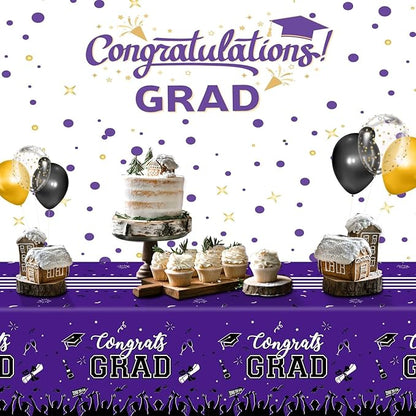 chiazllta Graduation Party Decorations Gongrats Grad Tablecover Graduation Tablecloths for 2025 Graduation Party Supplies Class of 2025 Party Supplies Large Size Plastic 54"x108" （Purple）