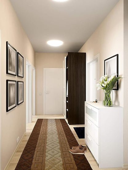 Custom Cut Hallway Runner Rug, Slip Resistant, 31 Inch Wide X Your Choice of Length, Meander Brown, 31 Inch X 7 feet