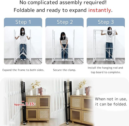 lumizone Expandable Wardrobe Closet, Foldable Clothing Rack with Shelves, Heavy Duty Collapsible Garment Rack Organizer for Hanging Clothes, Shoes & Storage(Black)