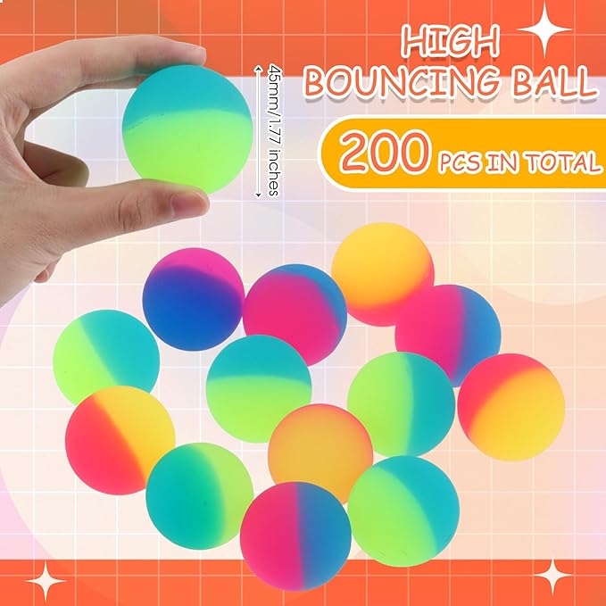 Jenaai 200 Pcs 45 mm/1.77 Inch Bouncy Balls for Kids, Large Rubber High Bouncing Balls in Bright Assorted Multi Colors Bulk for Birthday Party Favors Easter Classroom Carnival Prizes Gift