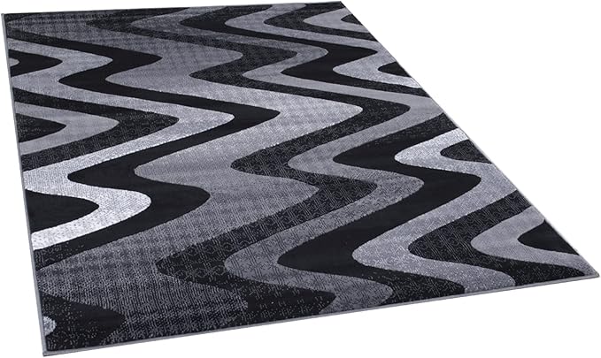 Allstar 5x7 Grey and Gainsboror Grey Modern and Contemporary Rectangular Accent Rug with Charcoal Grey Wavy Zigzag Design (4' 11 x 6' 11)